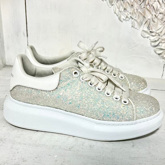 Alexander McQueen Low Top Chunky Sneaker Silver Glitter Women's Size 40E / 10 - Picture 3 of 11
